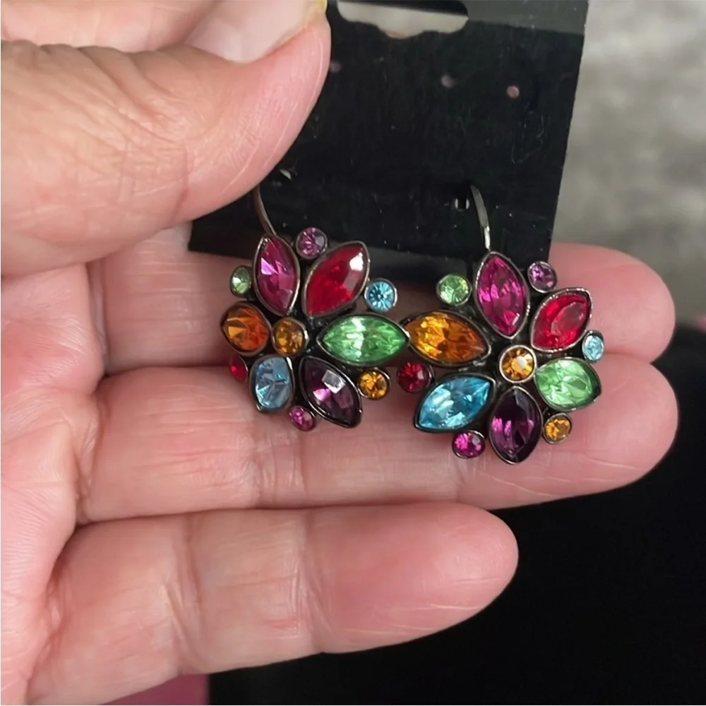 Vintage Joan rivers Colorful Gemstone Flower Earrings